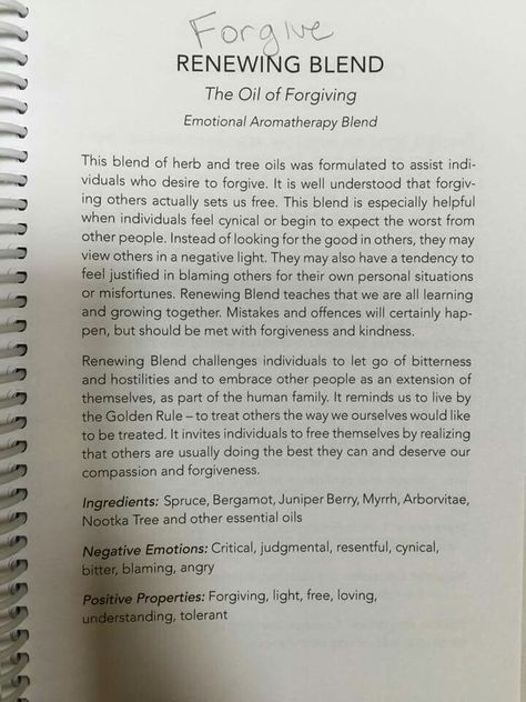 FORGIVE - RENEWING BLEND = Spruce Leaf, Bergamot Peel, Juniper Berry Fruit, Myrrh Resin, Arborvitae Wood, Nootka Tree Wood, Thyme Leaf, Citronella Herb Doterra Forgive, Essential Oil Perfumes Recipes, Essential Oil Diffuser Blends Recipes, Essential Oils Guide, Perfume Recipes, Essential Oils Herbs, Magic Herbs, Essential Oils Health, Healing Plants