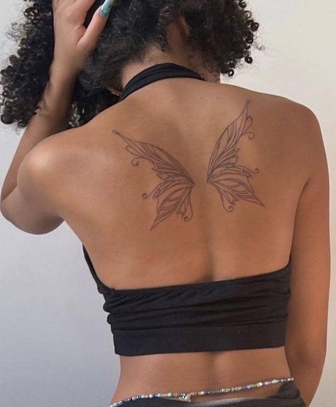 Fairy Wing Tattoo Behind Ear, Wing Flower Tattoo, Fairy Wings Tattoo Designs, Fairy Wing Tattoos On Back, Wings Tattoo Back, Fairy Wings Tattoo, Fairy Wing Tattoos, Tattoo Ideas Inspiration, Friends Tattoo