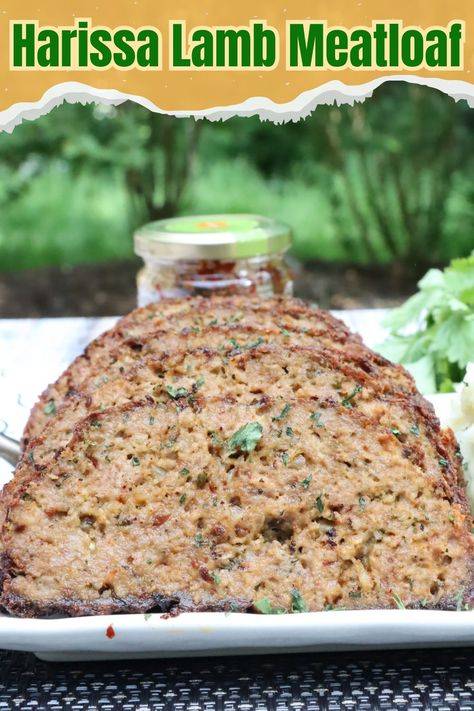 sliced harissa lamb meatloaf on a platter garnished with parsley Lamb Meatloaf, Harissa Paste, Ground Lamb, Warm Milk, Baking Tips, Sweet And Spicy, Food Printables, Meatloaf, Ground Beef