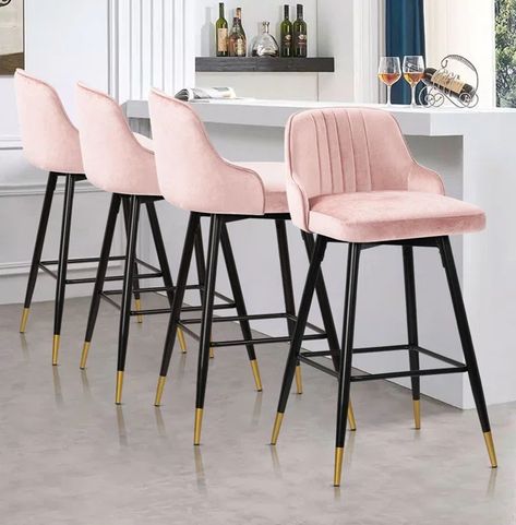 Swivel Velvet Upholstered Counter & Bar Stool Penthouse Ideas, Pink Bar Stools, Must Have Kitchen Gadgets, Stools For Kitchen Island, Counter Bar, Bar Height Stools, Swivel Chairs, Stools With Backs, Counter Bar Stools