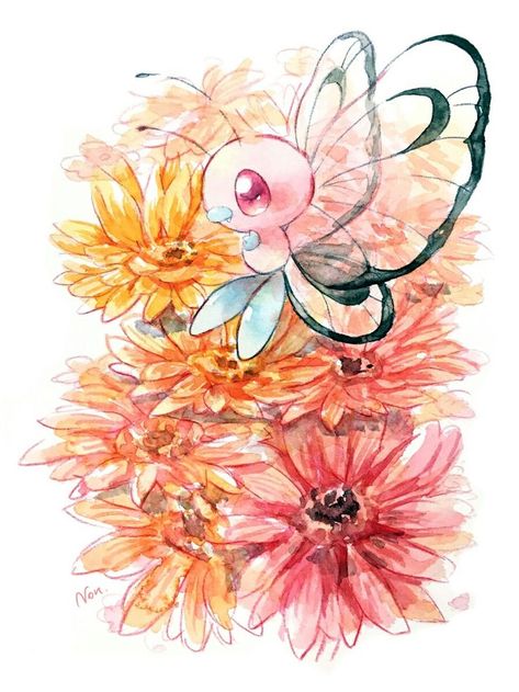 Cute pink butterfree fan art! So beautiful, I love this pokemon watercolor ❤️ the colors are just so amazing! Pokemon Watercolor, Pokemon Painting, Geniale Tattoos, Pokemon Comics, Pokemon Drawings, All Pokemon, Pokemon Fan Art, Pokemon Pictures, Pokemon Fan