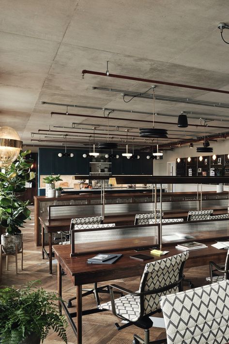 Soho House Workspace, Hot Desk Workspaces, Hot Desking, Timber Desk, Steelcase Office, Hot Desk, Industrial Style Desk, The Hoxton, Business Interior