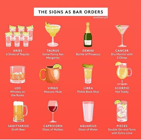 The zodiac signs as drinks... 🍷🍹🍸🍾🍺💧🥃 What is your sign? 🥃#WhiskeyOnTheRocks  #TGIF #TopShelf #TopShelfAlcoholDelivery #OrderNow Zodiac Sign Fashion, Zodiac Signs Chart, Astrology And Horoscopes, Zodiac Signs Leo, Zodiac Society, Sagittarius And Capricorn, Zodiac Signs Aquarius, Zodiac Signs Horoscope, Capricorn And Aquarius