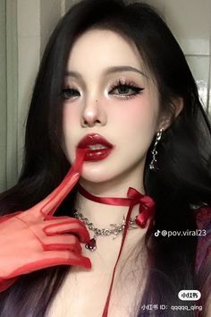 Christmas Makeup Douyin, Korean Christmas Makeup, Chinese New Year Makeup Look, Chinese New Year Makeup, Lunar New Year Makeup, Russian Makeup, Christmas Makeup Ideas, Long Pink Hair, Fantasy Christmas