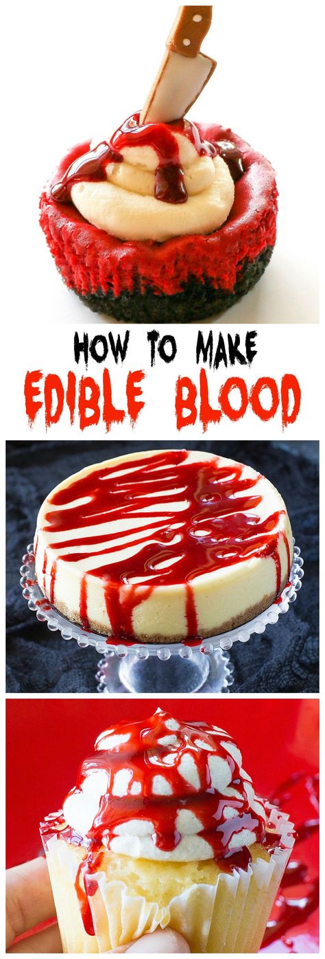 How to Make Edible Blood - drizzle it on cupcakes, cakes, donuts,...you name it! the-girl-who-ate-everything.com #halloween Edible Blood, Buffet Halloween, Halloween Torte, Recetas Halloween, Halloween Fest, Halloween Baking, Halloween Cake, Halloween Dinner, Halloween Desserts