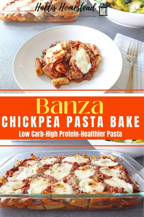 Banza Chickpea Pasta Bake Recipe Italian Sausage Marinara, Protein Pasta Recipes, Healthy Pasta Bake, Banza Chickpea Pasta, Banza Pasta, High Protein Pasta, Sausage Marinara, Pasta Bake Easy, Rigatoni Recipes