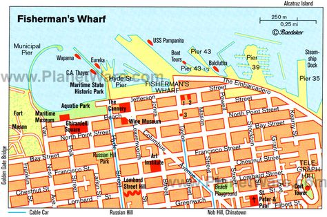 Map of San Francisco Fisherman's Wharf | PlanetWare San Francisco Tourist Attractions, Fisherman's Wharf San Francisco, San Francisco Attractions, San Fransico, San Francisco Map, Walking Map, Visit San Francisco, Alcatraz Island, Fishermans Wharf