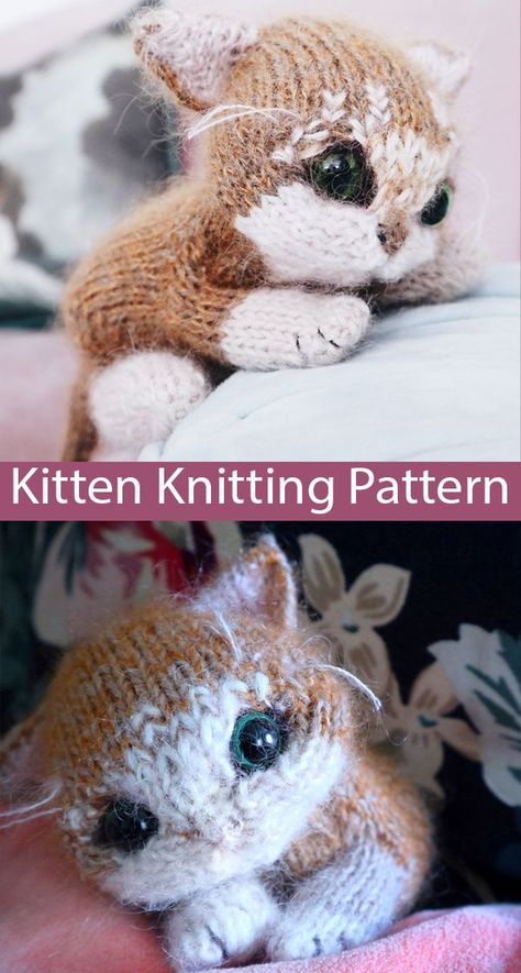 Itty Bitty Kitty Knitting Pattern and Video Tutorial (Instant Download) - Etsy Cat Knitting Pattern Free, Amigurumi Kitten, Claire Garland, Knitted Stuffed Animals, Tiny Toys, Loop Knitting, Miniature Knitting, Knitted Toys Free Patterns, Knitted Teddy Bear