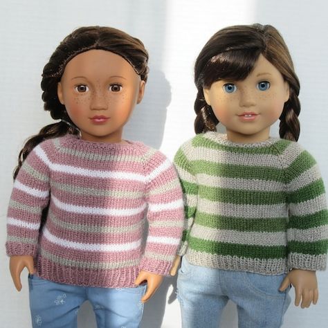 Doll Sweater Pattern, Og Doll, Our Generation Doll Clothes, Knit Sweater Pattern, Knitted Dolls Free, Doll Sweater, Barbie Knitting Patterns, American Girl Patterns, Knitting Dolls Clothes