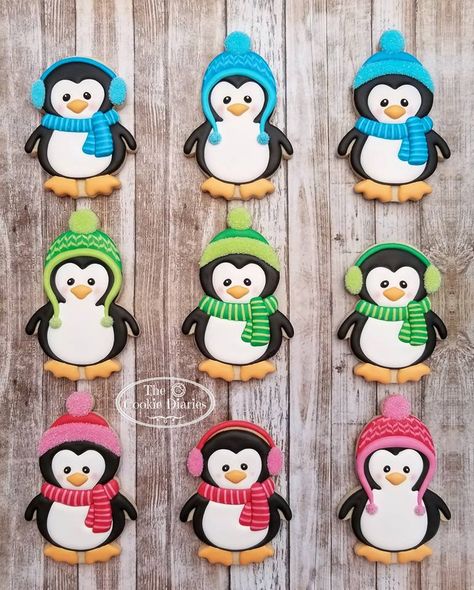 Penguin Cookies, Winter Caps, Christmas Gingerbread Cookies, Holiday Cookies Christmas, Sugar Cookie Royal Icing, Penguin Ornaments, Winter Cookie, Christmas Cookie Exchange, Xmas Cookies