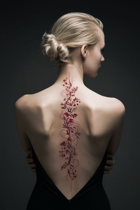 Discover the beauty of spine tattoos for women, where elegance meets meaning. These unique designs can incorporate delicate flowers, spiritual elements like crosses, or even bold red accents, creating a striking statement piece. Whether you prefer a dainty butterfly or a fierce dragon design, the possibilities are endless. Explore our collection for inspiration that speaks to your personal story and style, and let your ink reflect your inner strength. Red Spine Tattoos For Women, Red Spine Tattoos, Unique Spine Tattoos For Women, Spiritual Elements, Fierce Dragon, Cute Matching Tattoos, Dainty Butterfly, Spine Tattoos For Women, Spine Tattoo