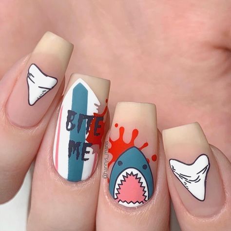 Shark Nail Art, Hawaii Nails, Light Periwinkle, Cute Nail Colors, Shark Bait, Light Blue Nails, Mens Nails, Cute Simple Nails, Nail Polish Art