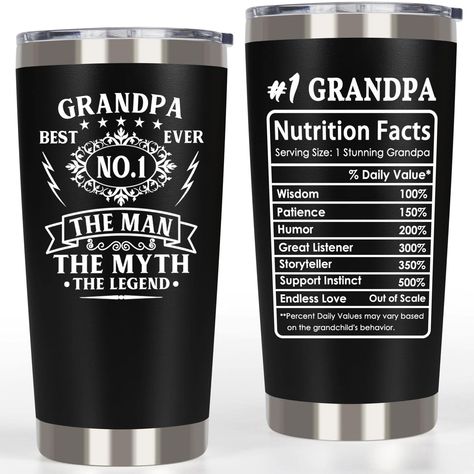 PRICES MAY VARY. ❤For World’s Best Grandpa❤ "BEST GRANDPA EVER", "THE MAN, THE MYTH, THE LEGEND": Unveil the legendary status of your grandpa with this empowering phrase. It's the perfect way to acknowledge his exceptional presence and impact. Grandpa tumbler also features "Grandpa Nutrition Facts Label”, Inject some humor into your grandpa's daily routine with this playful expression. Start grandpa's day with a touch of humor and a cheerful mood, all thanks to our tumbler. ❤Best Grandpa Ever Tu Grandpa Tumbler Ideas, Fathers Day Grandpa, Old Grandpa, Gifts For Grandpa, Playful Expression, Best Grandpa, Nutrition Facts Label, Grandfather Gifts, Grandpa Gifts