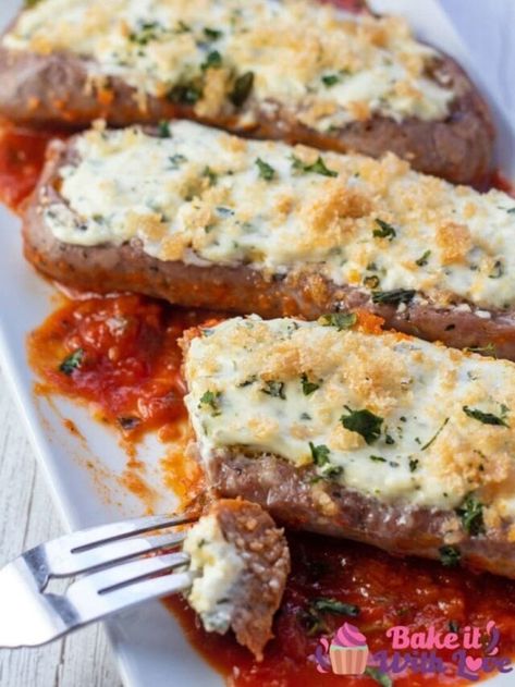 Stuffed Italian Sausages (Easy Dinner Idea) - Bake It With Love Italian Sausage Dinner, Flavor Cream Cheese, Stuffed Italian Sausage, Baked Split Chicken Breast, Fried Cube Steaks, Baked Pork Tenderloin, Italian Sausages, Sausage Dinner, Italian Chicken Sausage