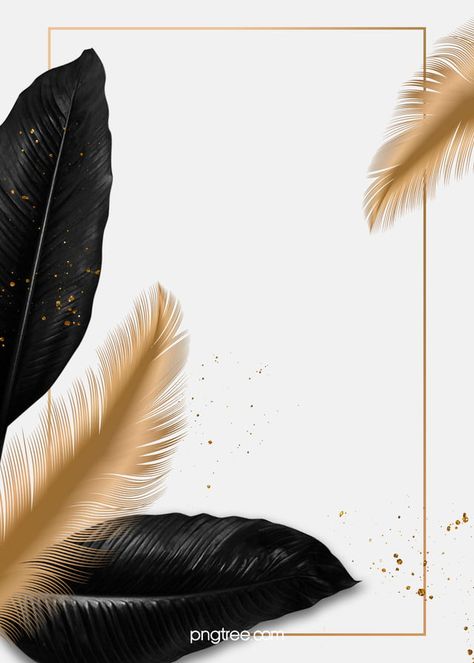 Luxury Black Palm Golden Feather Border Wedding Background Golden Feather, Wedding Background, Black And Gold, Feathers, Frame, Gold, White, Black