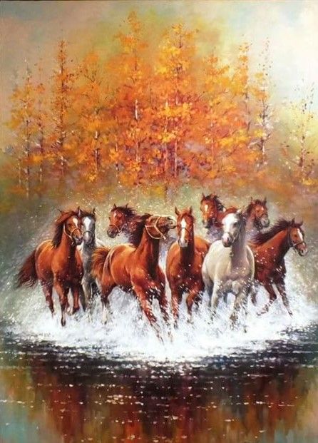 Lucky Horse Wallpaper, Seven Horses Painting On Canvas, Horses Painting On Canvas, Seven Horses Painting, Wild Horses Running, Horse Canvas Painting, Horses Running, Beautiful Horse Pictures, Western Paintings