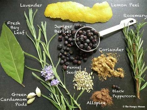 Homemade-Gin-Ingredients-The-Hungry-Mouse-Flat Homemade Gin, Gin Ingredients, Make Your Own Gin, How To Make Gin, Infused Gin, Homemade Liquor, Gin Recipes, Craft Gin, Gin Bar