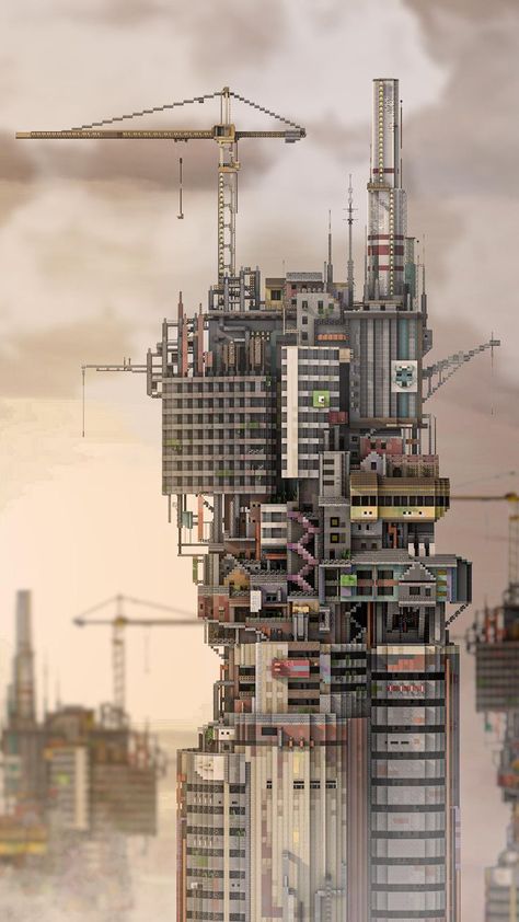 from @kawayyy and @ItzMarvin23 Cyberpunk Tower, Minecraft Cyberpunk, Minecraft Modern City, Minecraft Steampunk, Minecraft Houses Survival, City Project, Piskel Art, Minecraft Modern, Minecraft Room