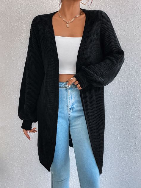 Áo Len Cardigan, Fall Cardigans, Cardigan Casual, Casual Cardigans, Look Casual, Trendy Fashion Women, Plus Size Casual, Lantern Sleeves, Black Casual