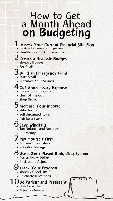 Getting a month ahead on budgeting requires discipline, planning, and consistency. You can build a financial buffer that provides peace of mind and financial stability with these simple steps! Pin these steps to get a month ahead on budgeting! Follow for more practical financial tips! #MyMoneyMindset #Money #Financial #HomeTrends #Art #the #Path #of #Inspiration #to #Motivation #Budgeting #Success #Guide #Your #Mastering #Inspo How To Save For A House, Financial Knowledge, Money Inspiration, Finanse Osobiste, Money Saving Methods, Money Saving Techniques, Money Financial, Money Strategy, Saving Money Budget