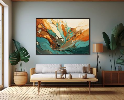 Copper Bedroom Decor, Orange And Teal Bedroom, Teal Poster, Terracotta Living Room, Burnt Orange Living Room, Teal Living Room Decor, Copper Living Room, Teal Art Print, Navy Living Rooms