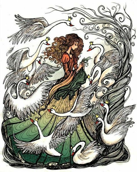 The Six Swans, The Wild Swans, Wild Swans, Fairy Tale Art, Brave Girl, Fairytale Illustration, Fairytale Art, Swans, Tell Her