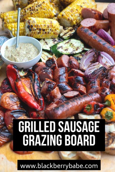 Make this easy Grilled Sausage Grazing Board with @eckrichmeats! #ad Delicious grilled smoked sausage, vegetables, bread, and accompaniments. A super easy summer meal, made delicious with Eckrich Sausage, now available at Target! #YouDoYou #IC Sausage Recipe | Smoked Sausage Recipe | Grilling Dinner Ideas | Grilling Recipe | Ways to use Smoked Sausage Grilling Dinner Ideas, Grilled Smoked Sausage, Eckrich Sausage, Smoked Sausage Recipe, Thanksgiving Recipes Drinks, Easy Summer Meal, Grilled Dinner Recipes, Smoked Sausages, Sausage Appetizers