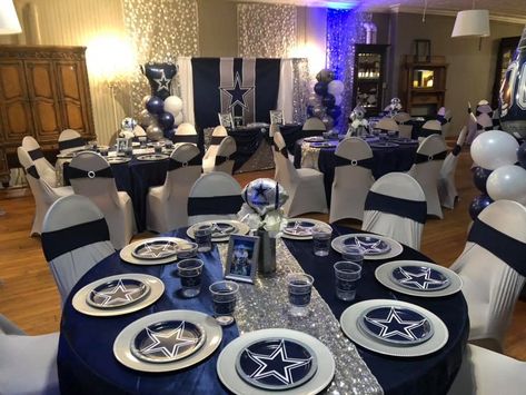 Dallas Theme Party, Dallas Cowboy Birthday Party Decoration, Diy Dallas Cowboys Party Decorations, Dallas Cowboys Table Decorations, Dallas Cowboy Wedding Theme Ideas, Dallas Cowboy Themed Birthday Party, Dallas Cowboys 50th Birthday Party, Dallas Cowboy Theme Party, Dallas Cowboys Wedding Theme