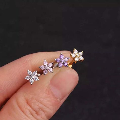 Helix Ear, Korean Earrings, Flower Ear, Dainty Studs, Small Earrings Studs, Cz Earrings, Flower Earrings Studs, Crystal Flower, Cartilage Earrings