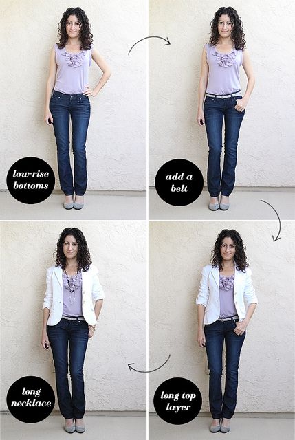 Tuck in for short-waisted girls. Short Waisted Fashion Tips, Short Waisted Outfits, How To Wear Belts, Petite Dressing, How To Wear Jeans, Short Waisted, Mode Tips, Short Torso, Long Necklaces