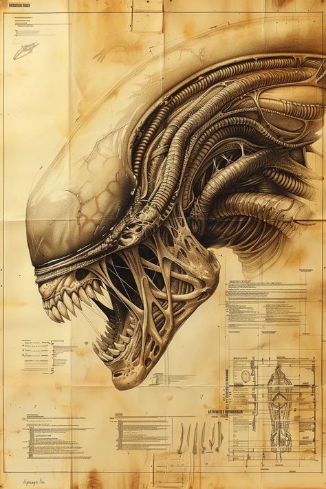 Veiny Skin, Alien Hr Giger, Alien Art Drawing, Alien Anatomy, Alien Drawing, Cool Skull Drawings, Giger Alien, Alien Xenomorph, Alien Monster