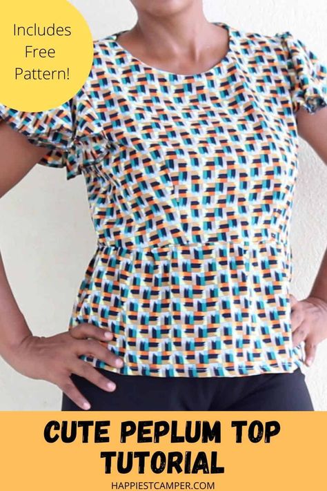 Add some flare to your wardrobe with this Cute peplum Top Tutorial! I love this top. It is so fun making items on my sewing machine that are cute and trendy and this peplum top is perfect. The fit and flare of this makes it look great on anyone. Pick out some fabric you love and sew yourself one of these. Sewing project. sewing clothing. Cute peplum Top Tutorial Peplum Summer Top, Easy Cotton Tops To Sew, Peplum Top Sewing Pattern Free, Puff Sleeve Top Pattern Free, Easy Top Patterns To Sew Free, Free Blouse Patterns For Women, Sewing Blouses For Women, Free Blouse Pattern, Peplum Top Sewing Pattern