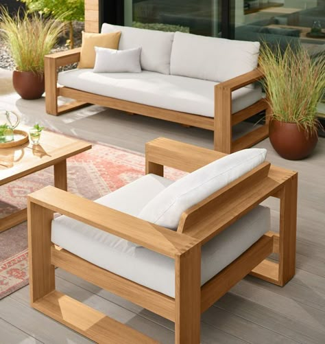 Lounge Chair Diy, Diy Projects Wood, Sofa Area Externa, Wood Working Ideas, Wooden Patio Furniture, Space Saving Furniture Bedroom, Sofa Design Wood, Chair Diy, Wooden Sofa Set Designs