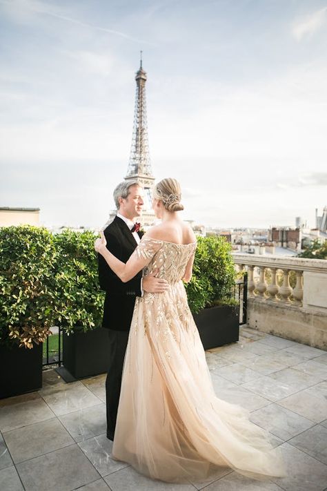 A beautiful vow renewal in the Shangri La Hotel in Paris France with their two children as witnesses. Shangri La Paris, Beautiful Vows, Hotel In Paris, Catherine O'hara, Shangri La Hotel, Paris Wedding, Shangri La, Paris Hotels, Vow Renewal