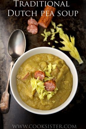 Traditional Dutch split pea soup - thick, hearty and delicious | cooksister.com Celery Leaves, Dutch Cuisine, Dutch Kitchen, Green Split Peas, Dutch Food, Carrots Potatoes, Split Peas, Potatoes Onions, Celery Root