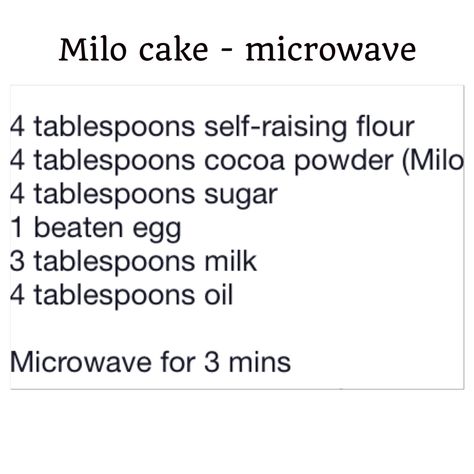 Milo cake - microwave Milo Mug Cake Microwave, Milo Mug Cake, Milo Cake, Cake Microwave, Clean Treats, Microwave Cake, Mug Cake Microwave, Easy Baking Recipes Desserts, Lava Cakes