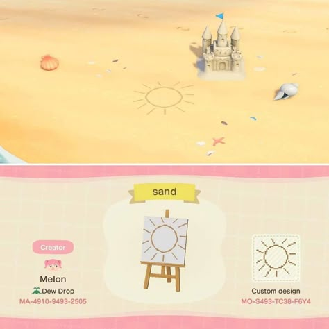 Animal Crossing ♡ on Instagram: “Some designs for your beach!🏝” Acnh Sun Flag Design, Acnh Sand Design Codes, Nintendo Girl, Acnh Motifs, Animale Crossing, Cottagecore Animal Crossing, Acnh Paths, Pink Island, Animal Crossing 3ds