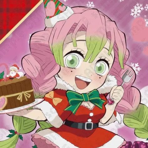 Mitsuri Kanroji Christmas, Mitsuri Christmas, Christmas Pfp, Kimetsu No Yaiba, Demon Slayer, Christmas, Hair, Anime