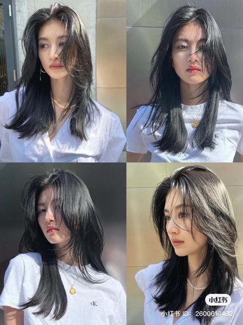 Korean Haircut Bangs Medium, Medium Length Haircut Korean Style, Haircut Inspo Medium Straight, Medium Length Haircut Unstyled, 90s Layered Hair Asian, Asian Layered Hair Medium Round Faces, Medium Length Haircut Korean, Low Maintenance Haircut Medium, Layered Asian Hair