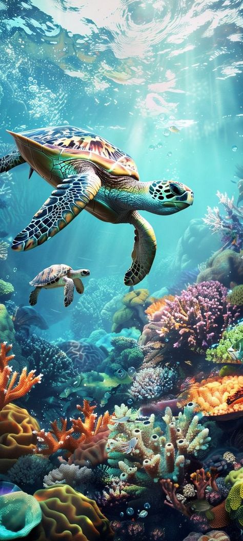 Ocean Animals Wallpaper, Turtles Wallpaper, Nature Animation, Sea Turtles Photography, Sea Turtle Wallpaper, Ocean Creatures Art, Ocean Life Photography, Under The Sea Background, Sea Turtle Pictures