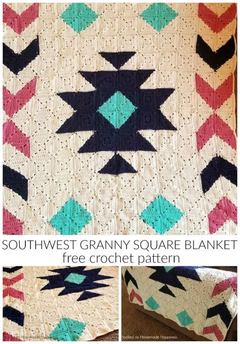 The Southwest Granny Square Crochet Blanket Pattern is easier than it looks! By using Half & Half Granny Squares, you can easily make this southwest design! Granny Square Crochet Blanket Pattern, Tshirt Quilt Tutorial, Tshirt Quilt Diy, Granny Square Crochet Blanket, Square Crochet Blanket, Squares Blanket, Squares Design, Sunburst Granny Square, Crochet For Beginners Blanket