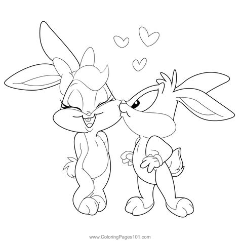 Kid Bugs Bunny And Kid Lola Bunny Coloring Page Bugs Bunny And Lola, Bugs Bunny Drawing, Bunny Printable, Bunny Coloring, Disney Drawings Sketches, Bunny Tattoos, Lola Bunny, Valentines Day Coloring Page, Cartoon Character Tattoos