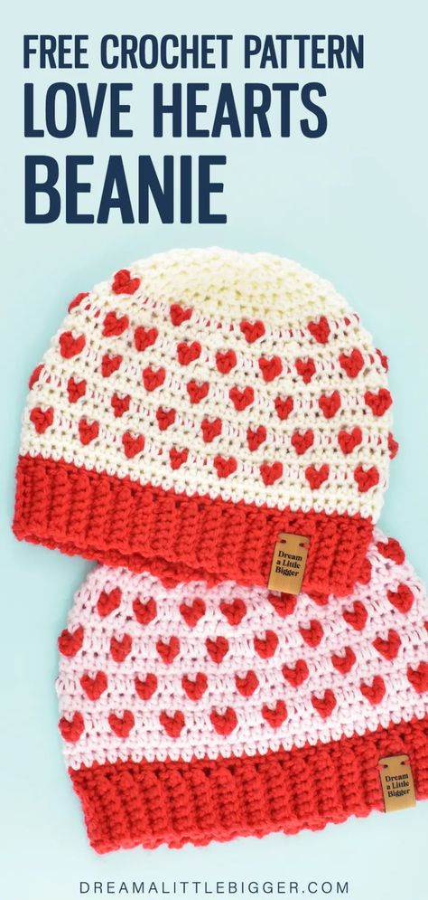 Are you looking to  hook an adorable hat? This fitted Crochet Hearts Beanie is the cutest and easy enough for beginners! Circle Vest, Valentine Hats, Crochet Valentine Patterns, Winter Outer, Crochet Circle, Crochet Hearts, Crochet Kids Hats, Valentines Patterns, Crochet Bows