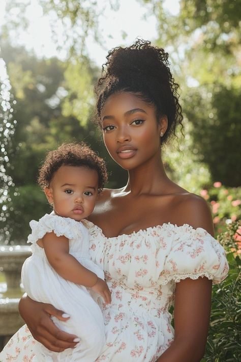 Mother Nature Black Woman, Black Mommy And Me Photo Shoot, 2 Moms Families, Girl Mom Black Women, Floral Pregnancy Photoshoot, Black Women Pregnancy Photoshoot, Pregnancy Hairstyles For Black Women, Little Family Aesthetic, Black Mom Aesthetic