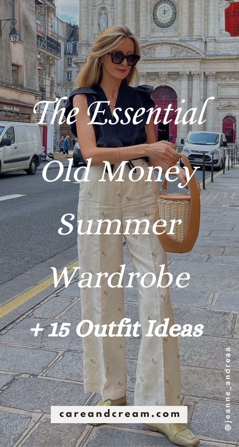 Upgrade your summer look with our Old Money Summer Capsule Wardrobe! We've put together 15 elegant outfit ideas that will awaken your old money style with a mix of 25+ chic summer essentials. Feel confident owning your aesthetic this summer with the relaxed yet refined old money summer style. These outfit ideas are truly an inspiration for crafting your timeless capsule wardrobe. Plus: old money look, old money summer outfits. Summer Fashion Essentials, Casual Chic Dress Outfit, Marthas Vinyard Outfits, Old Money Women Style Summer, Stealth Wealth Summer Style, Timeless Outfits For Women Summer, Navy Button Down Shirt Outfit, 2024 Old Money Style, Classic Summer Fashion