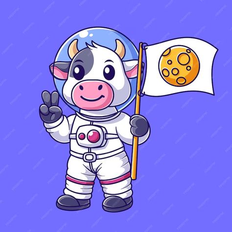 Premium Vector | Cute cow wearing astronaut suit and carrying flag Cow Mascot, Astronaut Suit, Love Puns, Cute Cow, Cute Cows, 100 Days, Pigs, Puns, Premium Vector