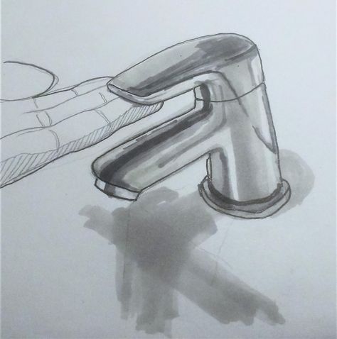 Faucet Sketch, Tap Sketch, Industrial Drawing, Interior Design Sketches, Object Drawing, Sketch A Day, Bathroom Taps, Water Faucet, School Art