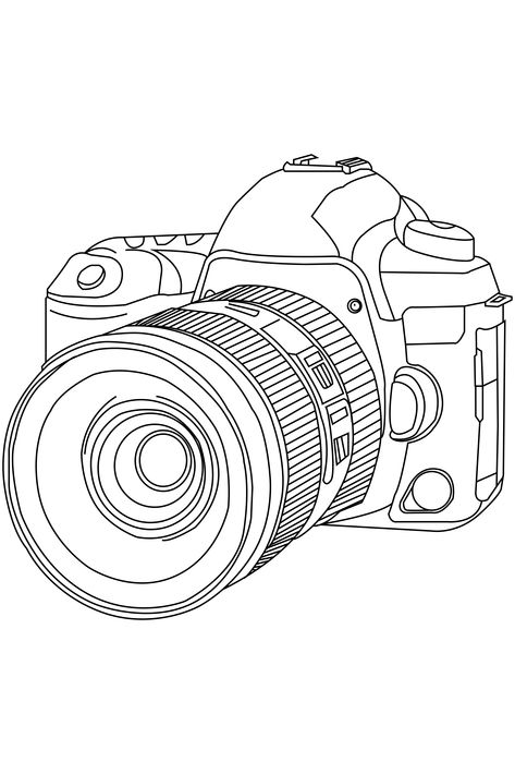 Photography Line Art, Camera Coloring Page, Camera Drawing Sketches, Camera Line Art, Camera Drawing Art, Printer Drawing, Camera Outline, Camera Sketch, Camera Tattoo Design