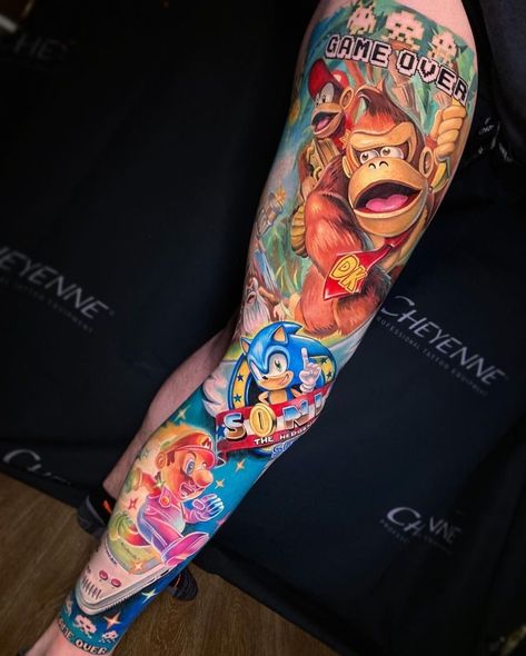 Nintendo Tattoo, Video Game Tattoos, Mario Tattoo, Gamer Tattoos, Medusa Tattoo Design, Full Leg Tattoos, Clever Tattoos, Wicked Tattoos, Marvel Tattoos