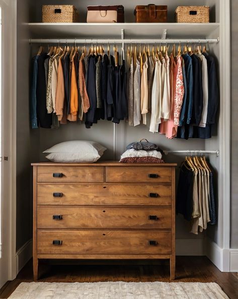 10 Tiny DIY Walk-In Closets On A Budget Pretty Walk In Closet, Closet Solutions For Small Closets, Budget Walk In Closet, Freestanding Closet Ideas, Basement Closet Ideas, Small Reach In Closet Ideas, Diy Armoire Closet, Bedroom Closet Layout, Small Bedroom Closet Makeover